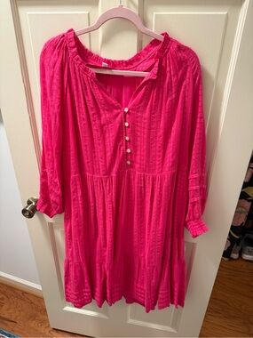 J. Jill Vibrant Hot Pink Tiered Dress